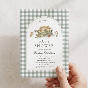 Invitation de baby shower en bois de gingham vert