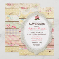 Invitation de Baby Shower en bois floral Shabby Ch