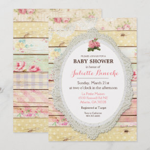 Invitation de Baby Shower en bois floral Shabby Ch