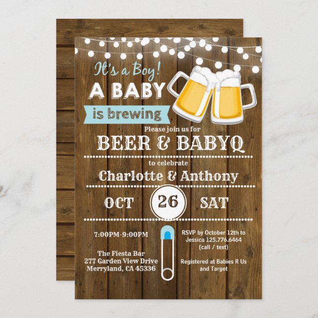 Invitation de baby shower en bois pour couples ama (Devant / Derrière)