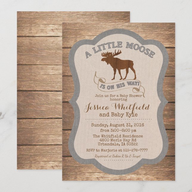 Invitation de Baby Shower en Bois Rustique Cerf (Devant / Derrière)