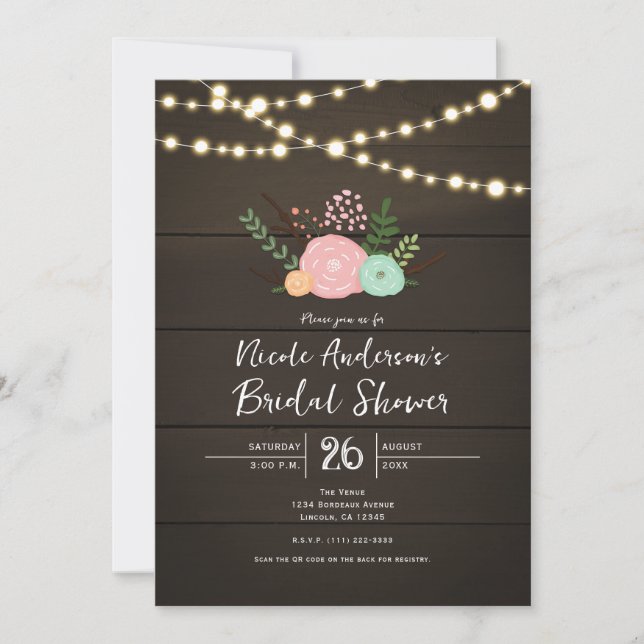 Invitation de BABY-SHOWER en Bois Sombre & Fleurs  (Devant)