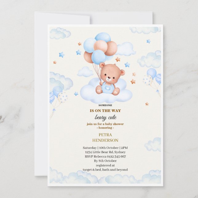Invitation de baby shower en forme de bleu  (Devant)