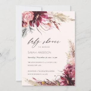 Invitation de Baby shower en herbe Burgundy Blush
