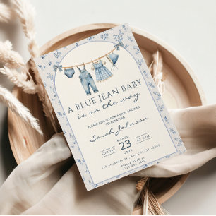 Invitation de Baby Shower en Jean Bleu Cowboy