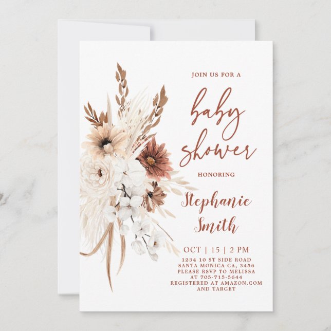 Invitation de Baby shower en laiton Boho Pampas (Devant)
