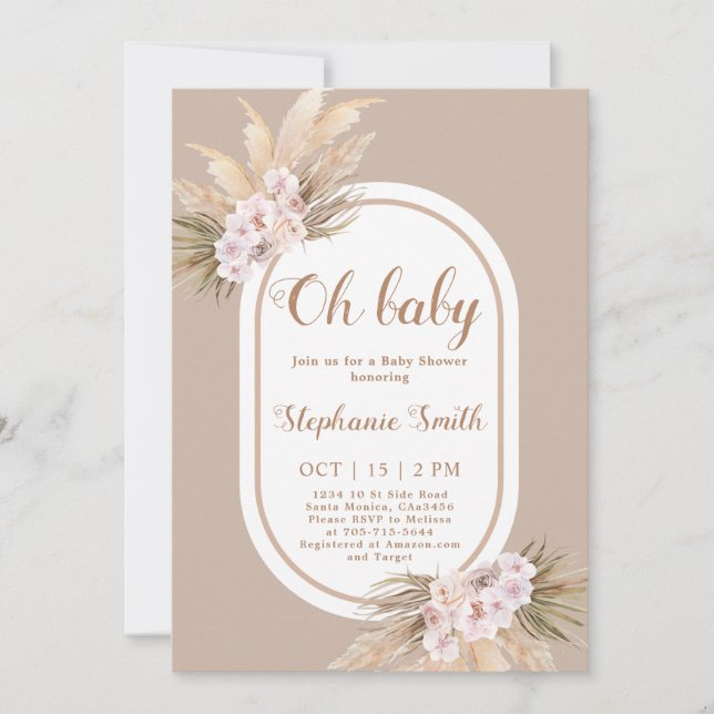 Invitation de Baby shower en laiton Boho Pampas (Devant)