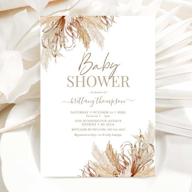 Invitation de Baby shower en laiton Boho Pampas (Créateur téléchargé)