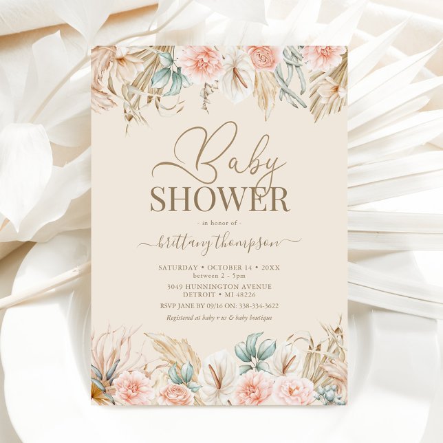 Invitation de Baby shower en laiton Boho Pampas (Créateur téléchargé)
