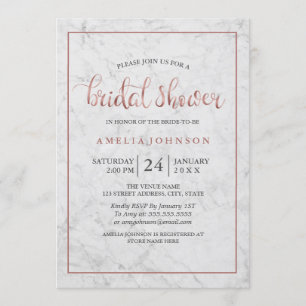 Invitation de baby shower en marbre et or rose fau