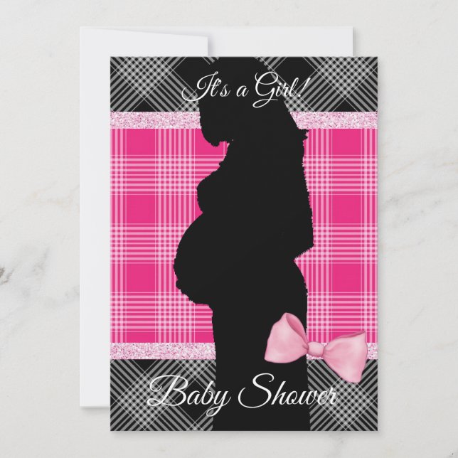 Invitation de Baby shower en plastique rose et noi (Devant)
