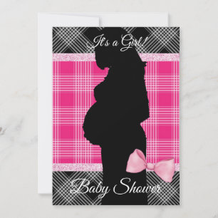 Invitation de Baby shower en plastique rose et noi