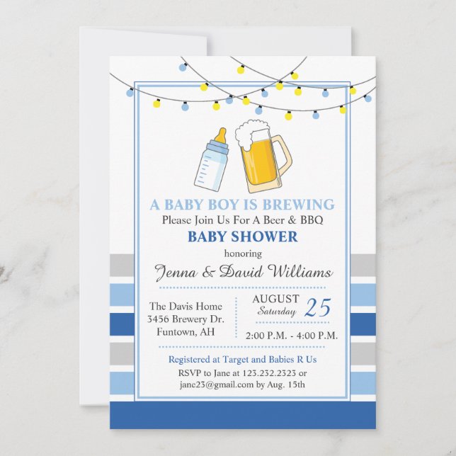 Invitation de Baby Shower et de bière Bleu (Devant)