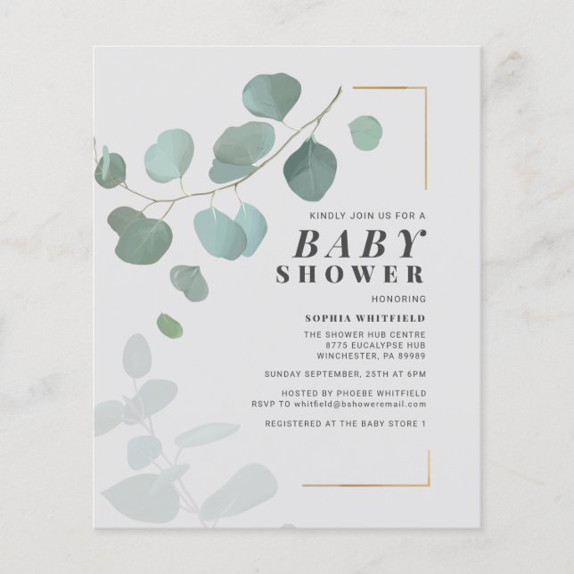 Invitation de Baby shower Eucalyptus Budget (Devant)