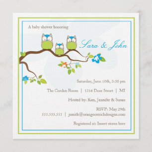 Invitation de baby shower - famille de hibou
