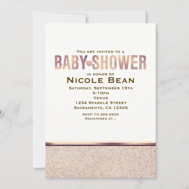 Invitation de Baby Shower Faux Champagne Rose Gold (Devant)