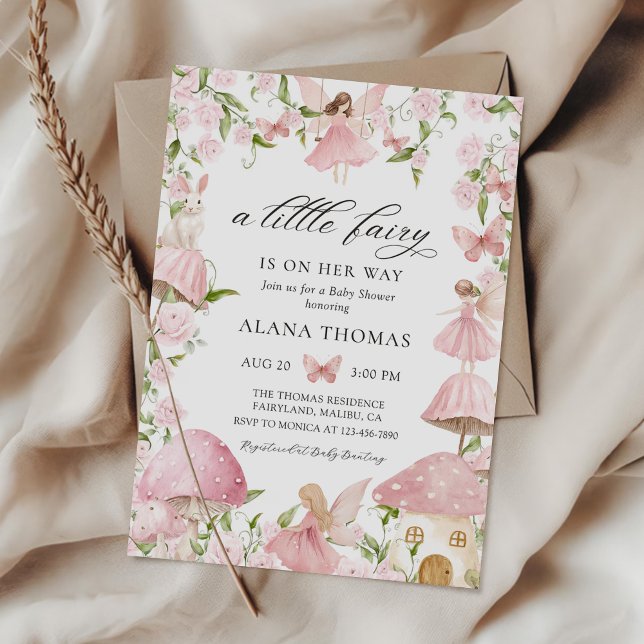 Invitation de Baby Shower Fée Magique Florale Rose (Créateur téléchargé)