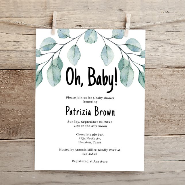 Invitation de Baby Shower Feuillage Vert Budget (Créateur téléchargé)