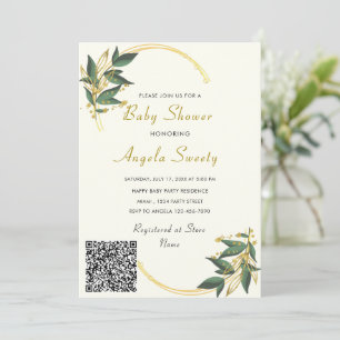 Invitation de Baby shower Feuilles d'or du code QR