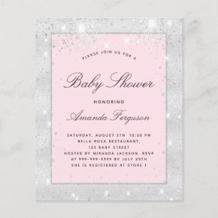 Invitation de baby shower fille argent rose bon ma