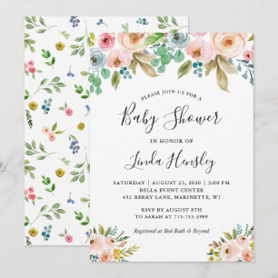 Invitation de baby shower fille au motif floral aq