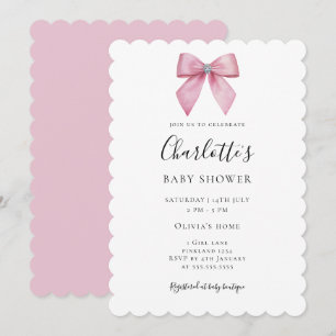 Invitation de Baby Shower Fille avec un joli nœud 