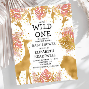 Invitation de Baby Shower Fille Budget Safari Rose