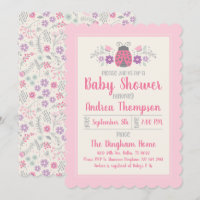Invitation de Baby shower fille de coccinelle rose