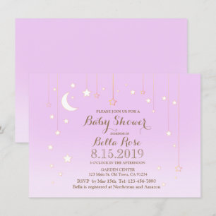 Invitation de baby shower fille de lune d'étoile v