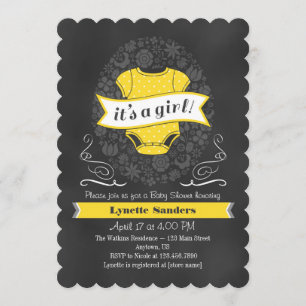 Invitation de Baby shower fille en tableau jaune