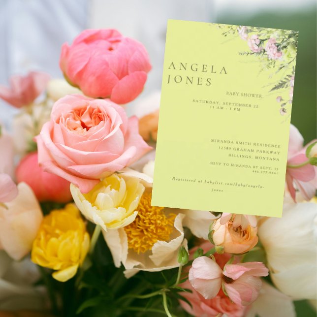 Invitation de Baby Shower Fille Fleur Jaune Rose (Créateur téléchargé)