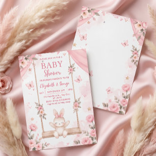 Invitation de Baby Shower Fille Lapin Boho Rose