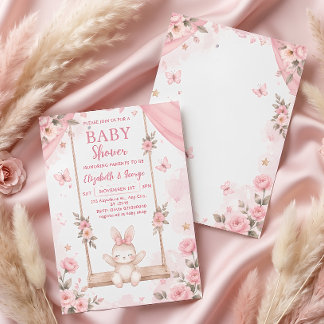 Invitation de Baby Shower Fille Lapin Boho Rose