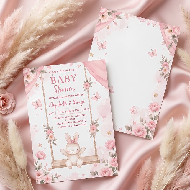 Invitation de Baby Shower Fille Lapin Boho Rose (Créateur téléchargé)