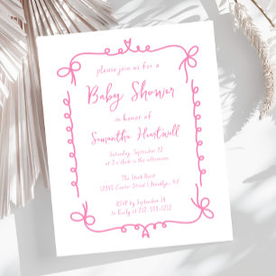 Invitation de baby shower fille manuscrite rose Bu