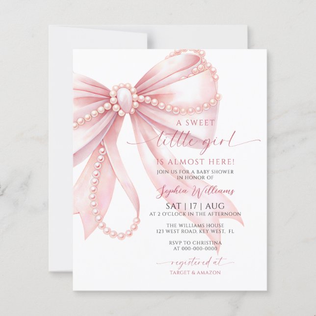 Invitation de Baby Shower Fille Mignonne avec Ruba (Devant)