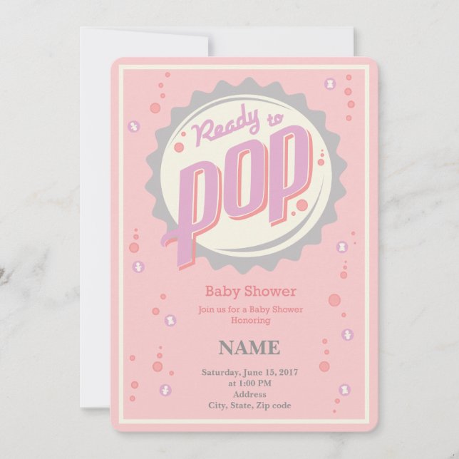 Invitation de baby shower (fille) - Prêt à la pop (Devant)