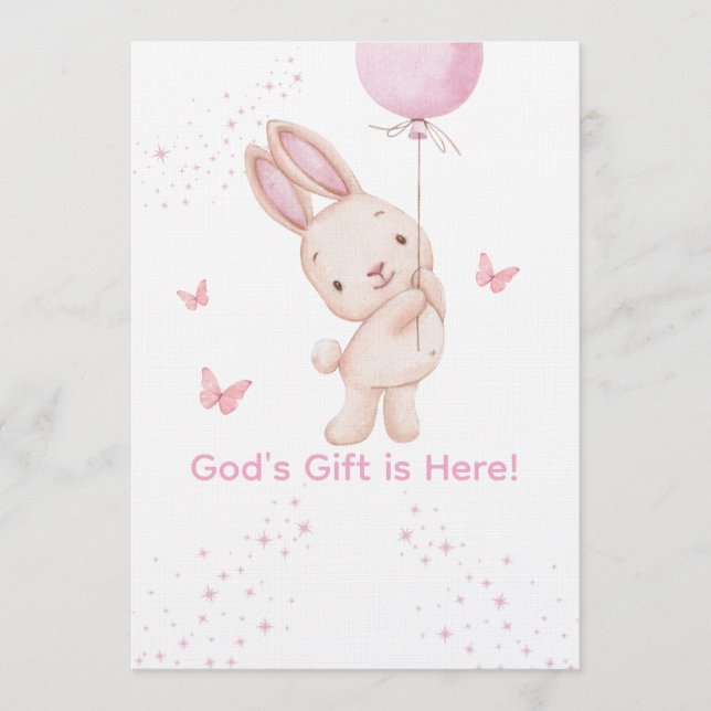 Invitation de Baby Shower Fille Rose Chrétienne (Devant)