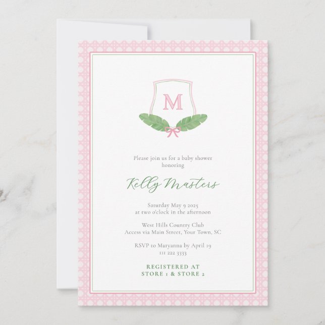 Invitation de Baby Shower Fille Rose Vert Préparée (Devant)