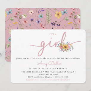 Invitation de baby shower Fleur des champs rose