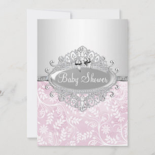 Invitation de Baby Shower Fleur Rose et Argent