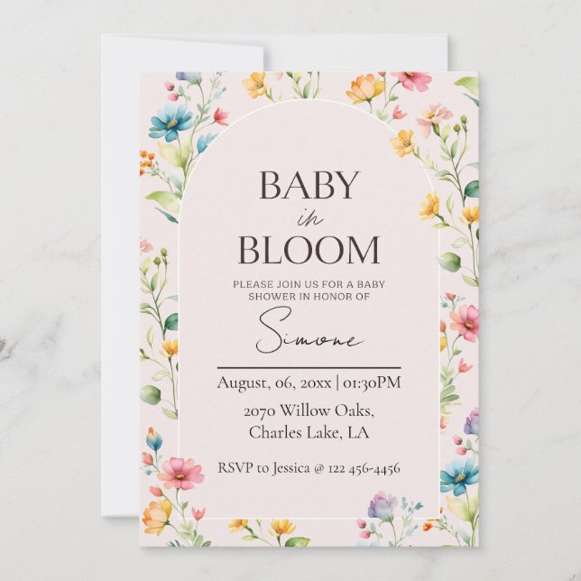 Invitation de baby shower Fleur rose pour bébé en  (Devant)