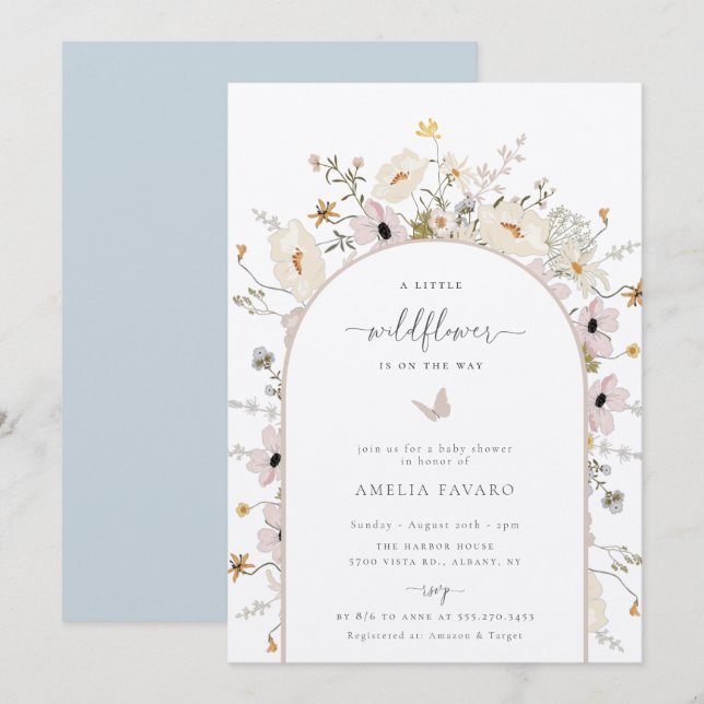 Invitation de Baby shower fleur sauvage Frame (Devant / Derrière)
