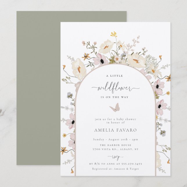 Invitation de Baby shower fleur sauvage Frame (Devant / Derrière)