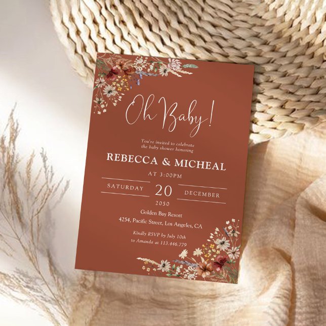 Invitation de Baby shower Fleur sauvage minuscule  (Créateur téléchargé)