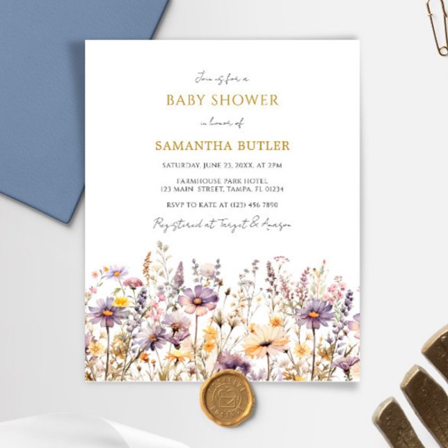 Invitation de Baby shower Fleur sauvage violet bud (Créateur téléchargé)