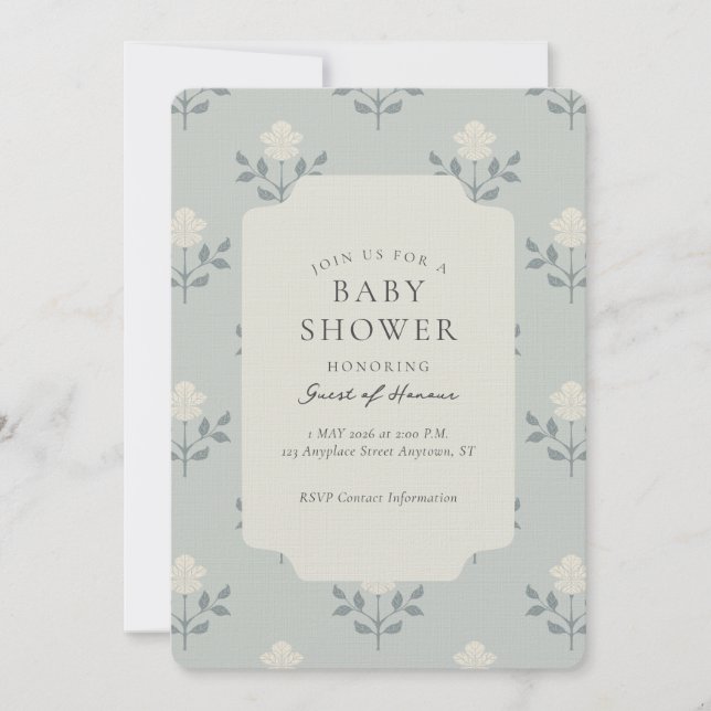 Invitation de Baby Shower Fleurie Imprimée Iris Vi (Devant)