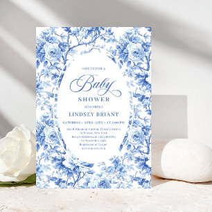 Invitation de Baby Shower Fleurs Bleues Toile de J