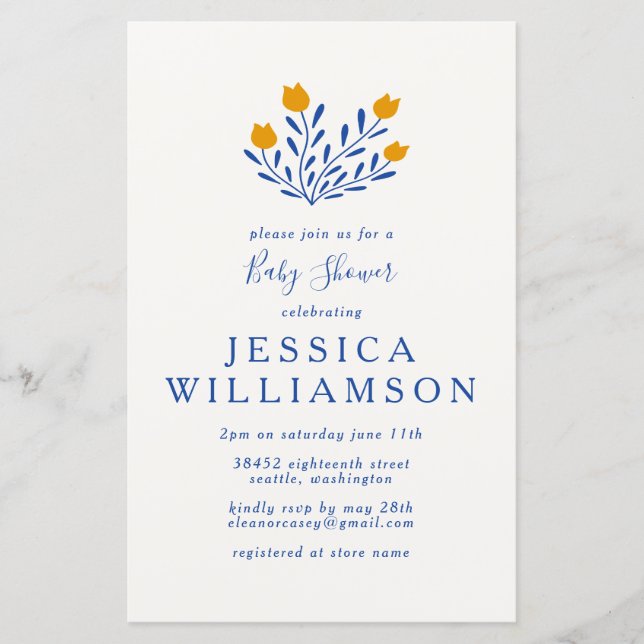 Invitation de Baby Shower Fleurs Mignonnes Budget  (Devant)