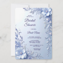 Invitation de Baby Shower Fleurs Ornementales Bleu